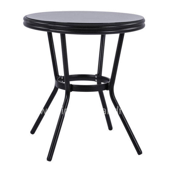 Aluminum Table '70cm Bamboo Look HM5532.02 Black with Glass Φ70X76 cm