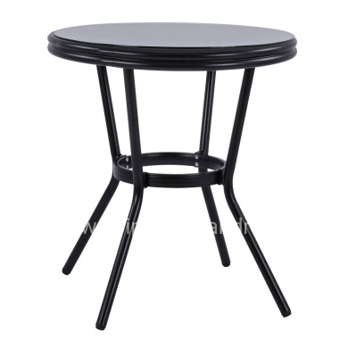 Aluminum Table '70cm Bamboo Look HM5532.02 Black with Glass Φ70X76 cm