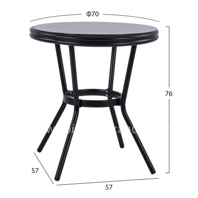 Aluminum Table '70cm Bamboo Look HM5532.02 Black with Glass Φ70X76 cm