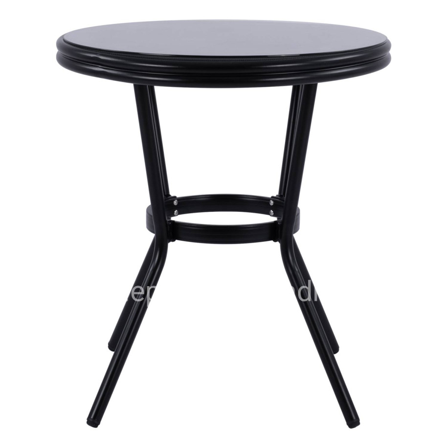Aluminum Table '70cm Bamboo Look HM5532.02 Black with Glass Φ70X76 cm