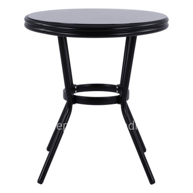 Aluminum Table '70cm Bamboo Look HM5532.02 Black with Glass Φ70X76 cm