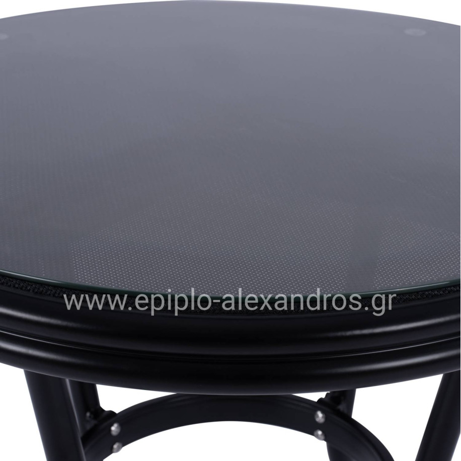Aluminum Table '70cm Bamboo Look HM5532.02 Black with Glass Φ70X76 cm
