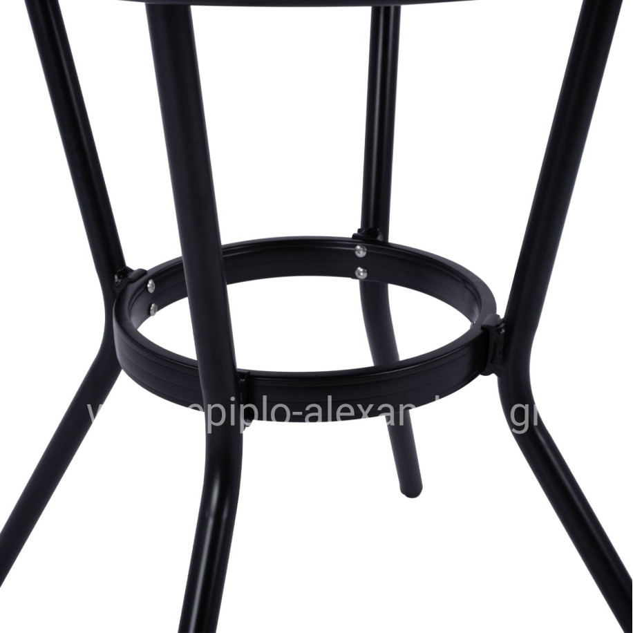 Aluminum Table '70cm Bamboo Look HM5532.02 Black with Glass Φ70X76 cm