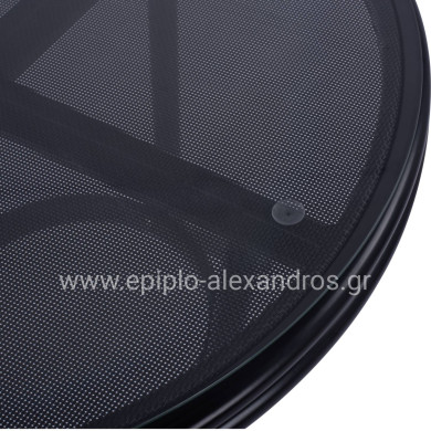 Aluminum Table '70cm Bamboo Look HM5532.02 Black with Glass Φ70X76 cm