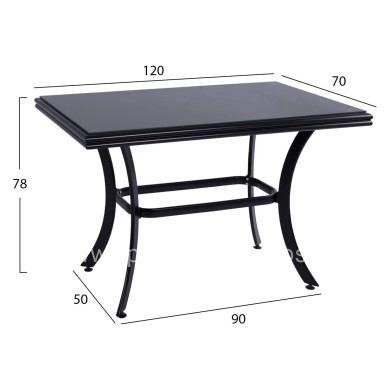 ALUMINUM DINING TABLE JAXEN HM5533.02 BLACK WITH TEMPERED GLASS TOP & TEXTILENE 120x70x78Hcm.