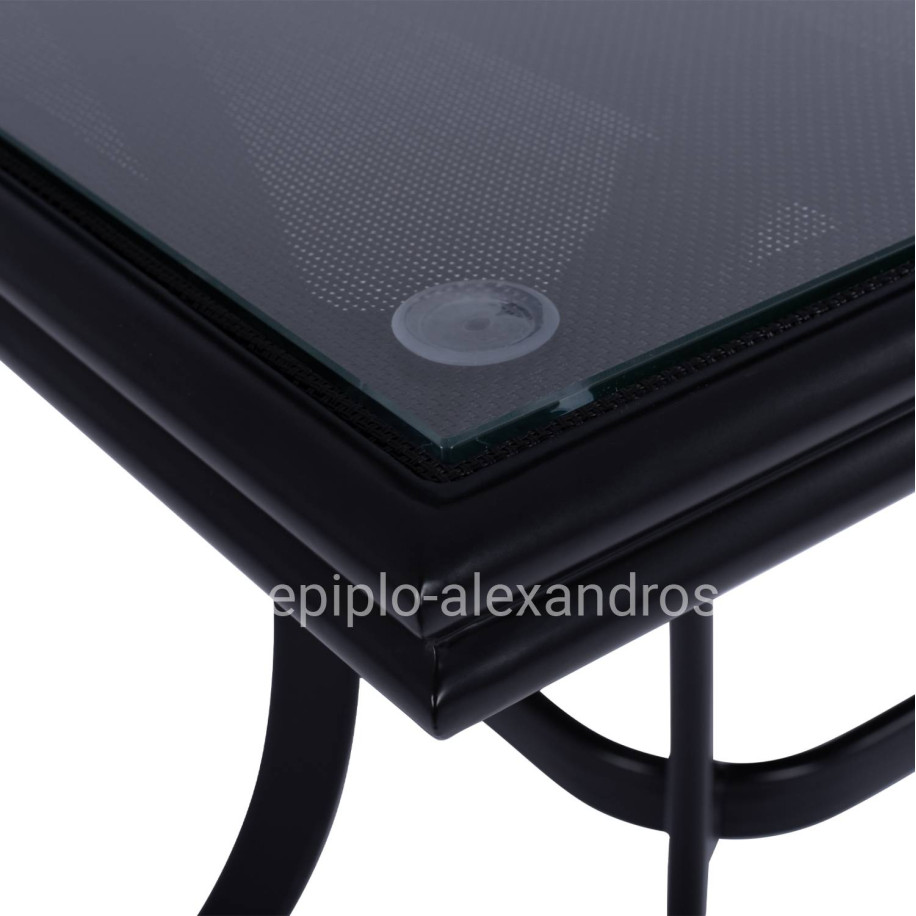 ALUMINUM DINING TABLE JAXEN HM5533.02 BLACK WITH TEMPERED GLASS TOP & TEXTILENE 120x70x78Hcm.
