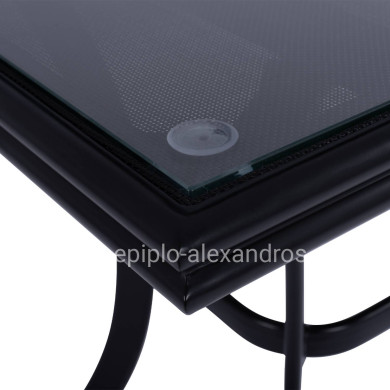 ALUMINUM DINING TABLE JAXEN HM5533.02 BLACK WITH TEMPERED GLASS TOP & TEXTILENE 120x70x78Hcm.