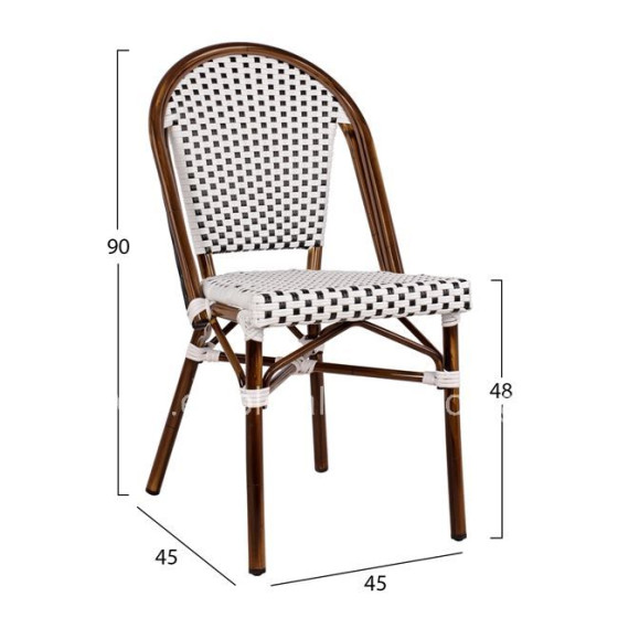 Aluminum Chair Bamboo Look with White/Black Rattn HM5566.01