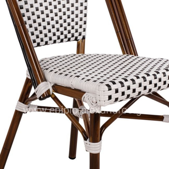 Aluminum Chair Bamboo Look with White/Black Rattn HM5566.01