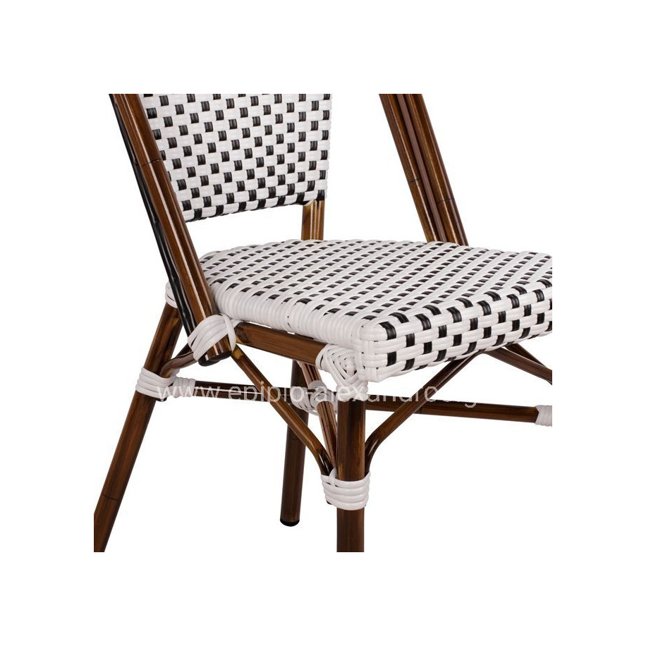 Aluminum Chair Bamboo Look with White/Black Rattn HM5566.01