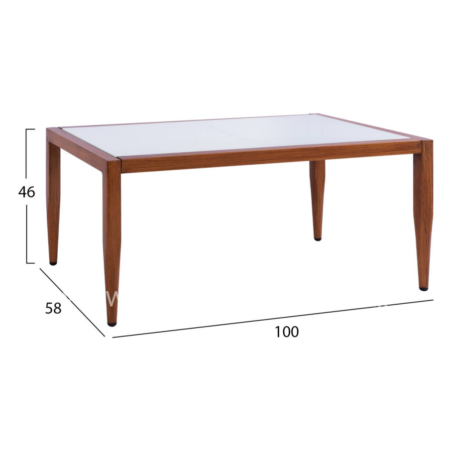 Aluminum Table Bamboo Look with glass 100x58x46 HM5551.01