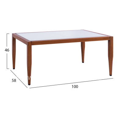 Aluminum Table Bamboo Look with glass 100x58x46 HM5551.01