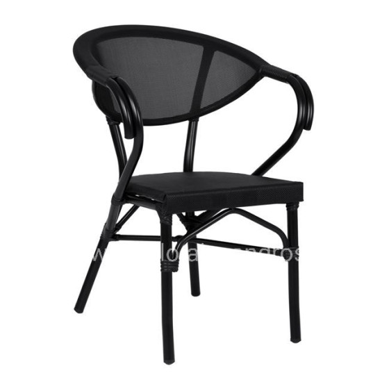 Aluminum Armchiar Bamboo Look Black with textline HM5025.02 59x60x82 cm