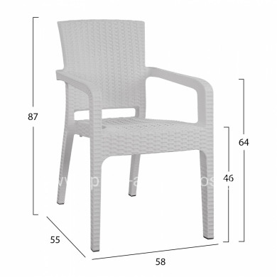 Polypropylene Armchair Rattan HM5590.04 White color 58x55x87 cm.