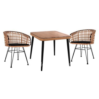 Set 3 pieces Allegra Wicker with Table 80x80x78 Beige & Black color HM10481