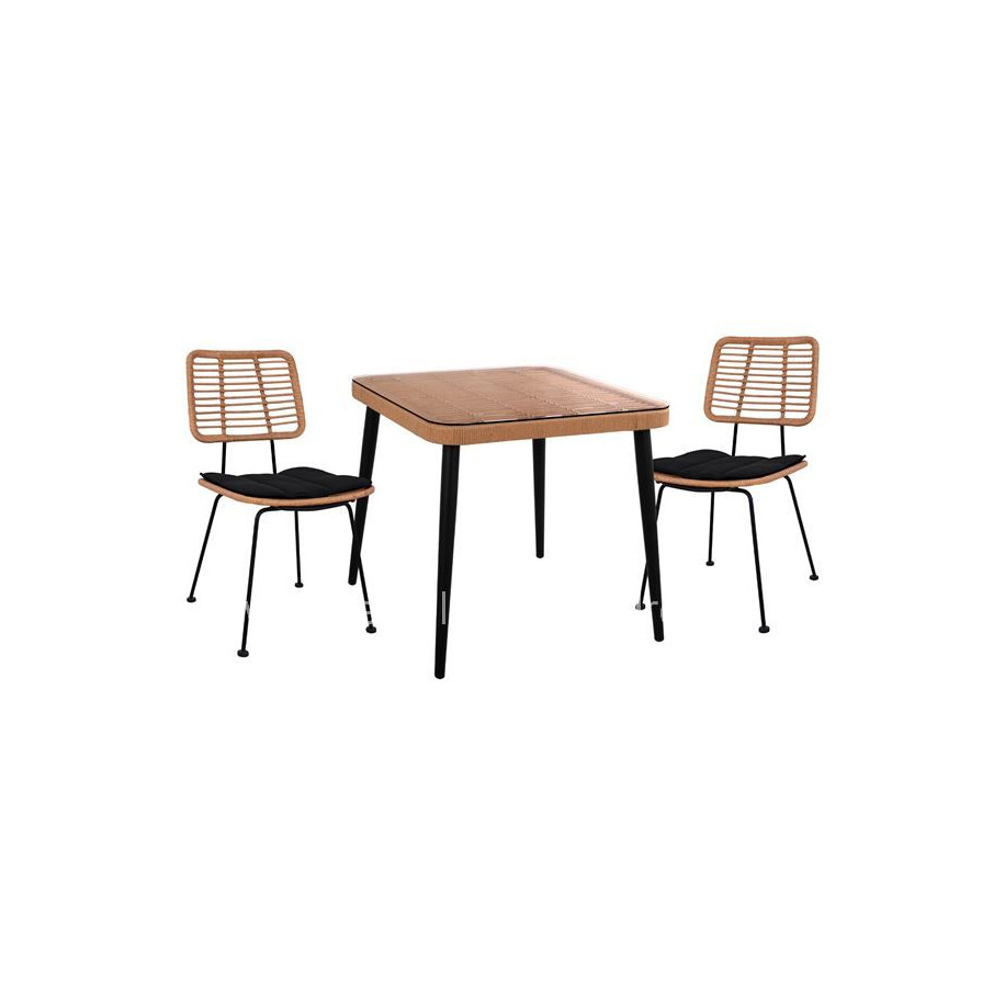 ΣΕΤ 3ΤΜΧ ALLEGRA WICKER ΜΕ ΤΡΑΠΕΖΙ 80X80Χ78Υ ΜΠΕΖ & ΜΑΥΡΟ ΧΡΩΜΑ HM10485