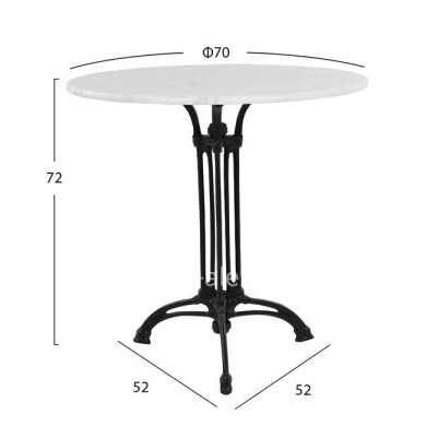 Table with 3 legs Base from cast iron with Marble '70x74cm