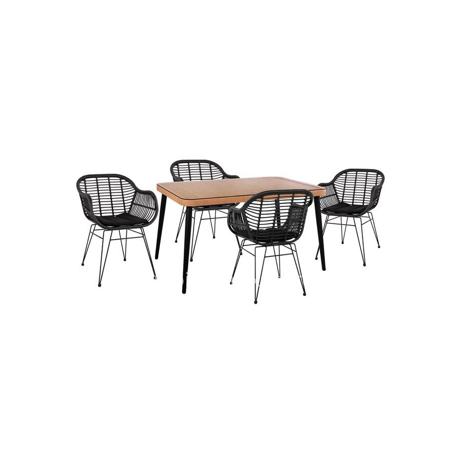ΣΕΤ 5ΤΜΧ ALLEGRA WICKER ΜΕ ΤΡΑΠΕΖΙ 140X80Χ78Υ ΜΠΕΖ & ΜΑΥΡΟ ΧΡΩΜΑ HM10508