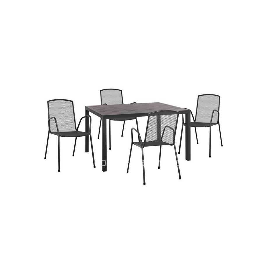 Set 5 pieces with Table 140x80x75.5 aluminum & Metallic chairs Grey color HM10533