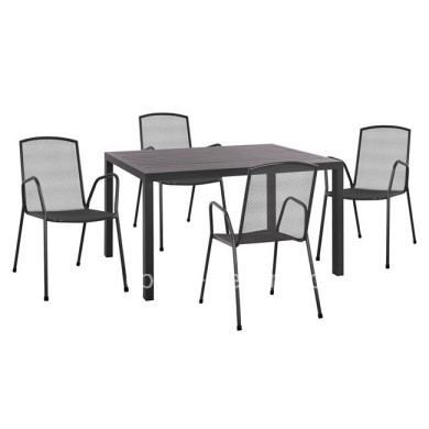 Set 5 pieces with Table 140x80x75.5 aluminum & Metallic chairs Grey color HM10533