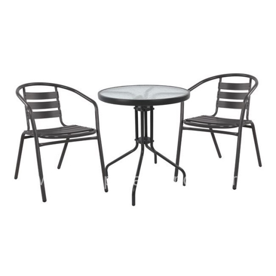 Set 3 pieces with Table Lima rounded 60x70cm & Armchairs Laur grey color HM10467