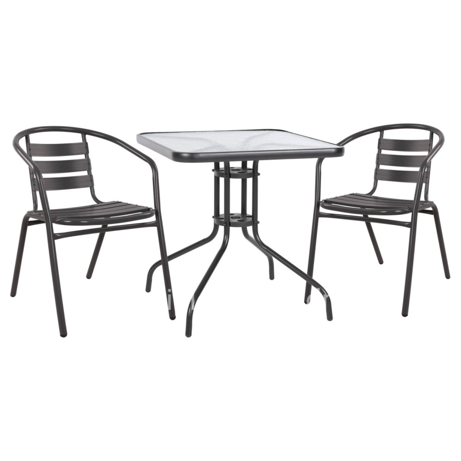 Set 3 pieces With Table Figo 70x70x72 & Armchairs Laura Grey Color HM10469