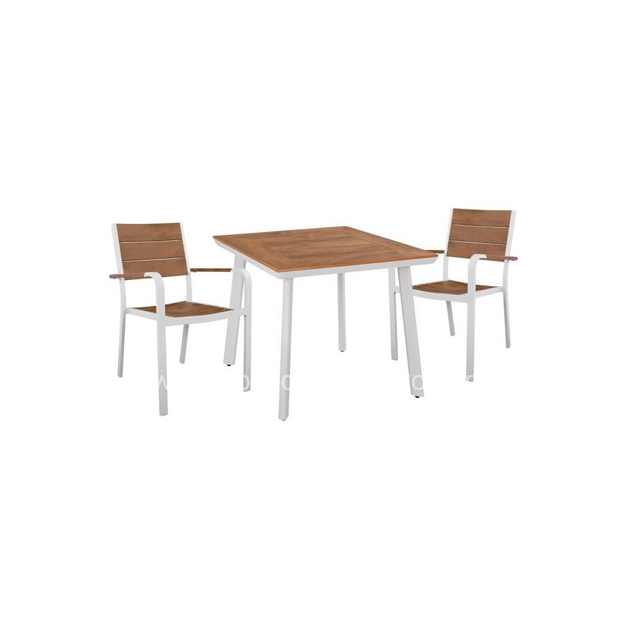 Set 3 Pieces with Table 80x80x73 & Armchairs Aluminum in White Color HM10537.01