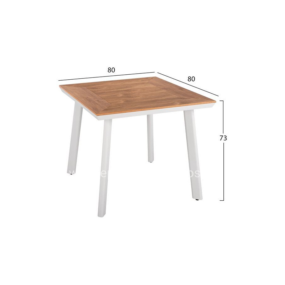 Set 3 Pieces with Table 80x80x73 & Armchairs Aluminum in White Color HM10537.01