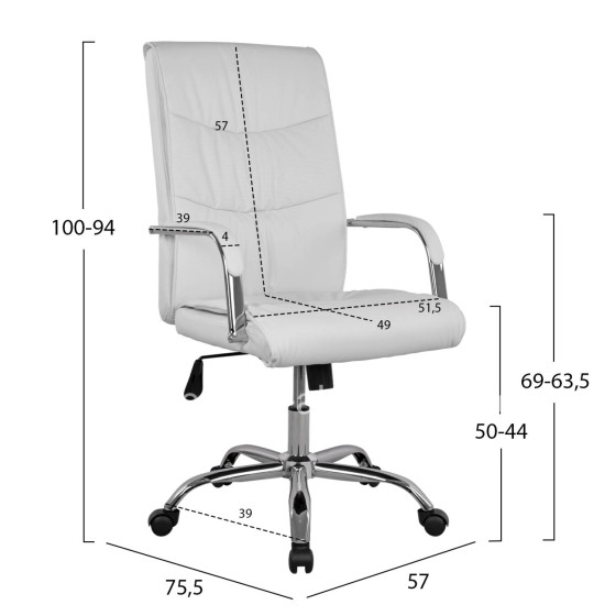 Office Chair Director's White with chromed base Jacob HM1044.12 57x75,5x100 cm