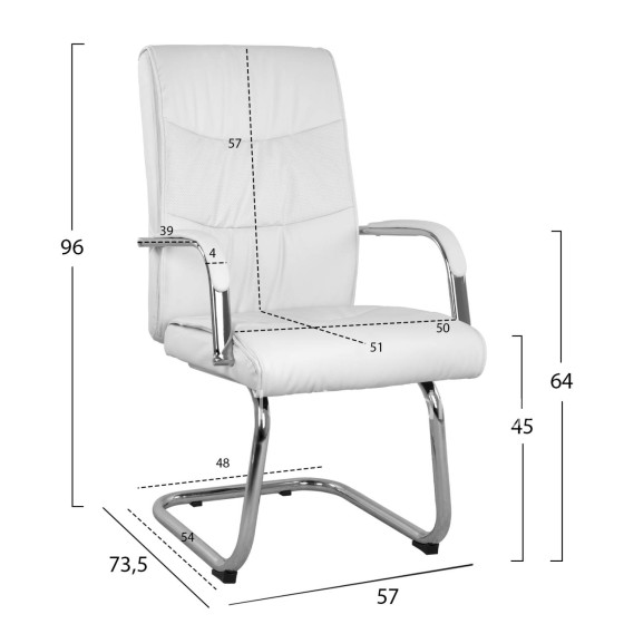 Visitor's Armchair JACOB HM1045.12 White PU with chromed  base  57x73.5x96 cm