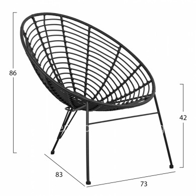 HM5458.02 Armchair Allegra, nest type metallic, wicker in black color  73x83x86 cm