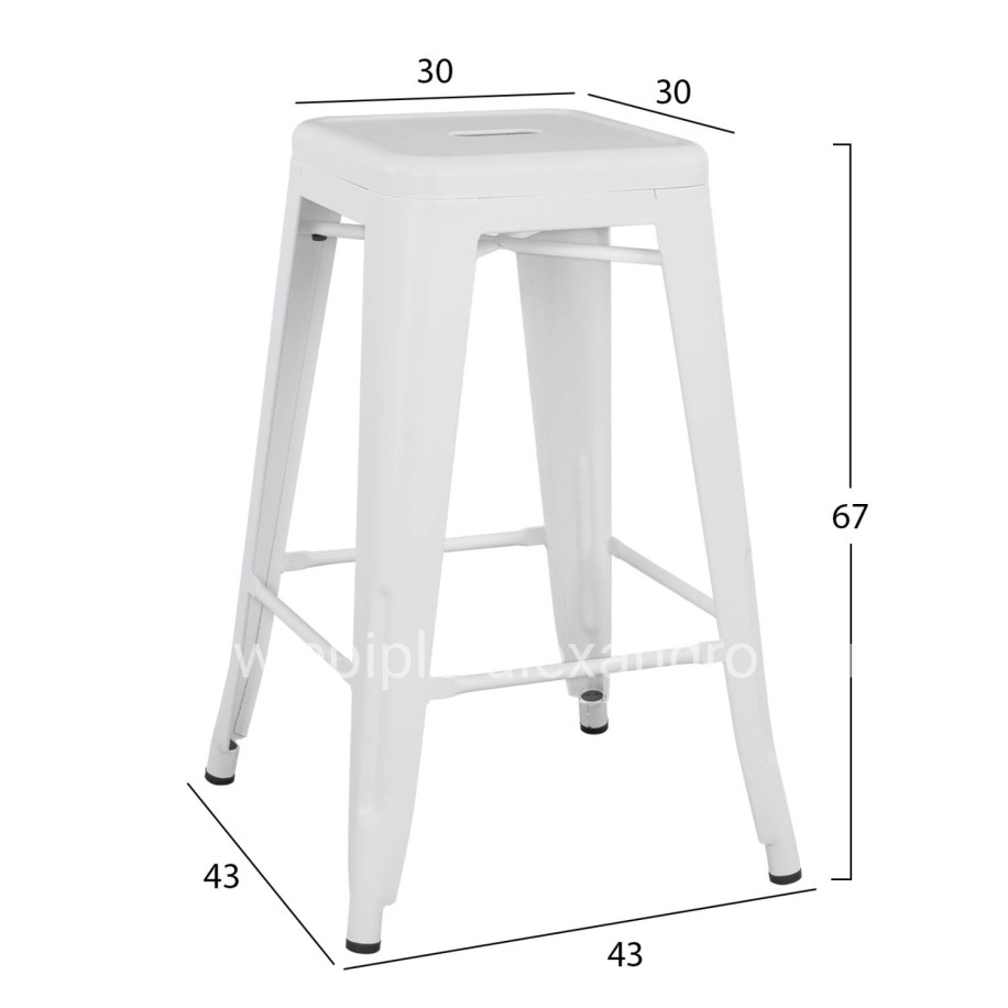 Bar Stool Medium Height Metallic HM8573.21 Melita in White Matte 43x43x67cm