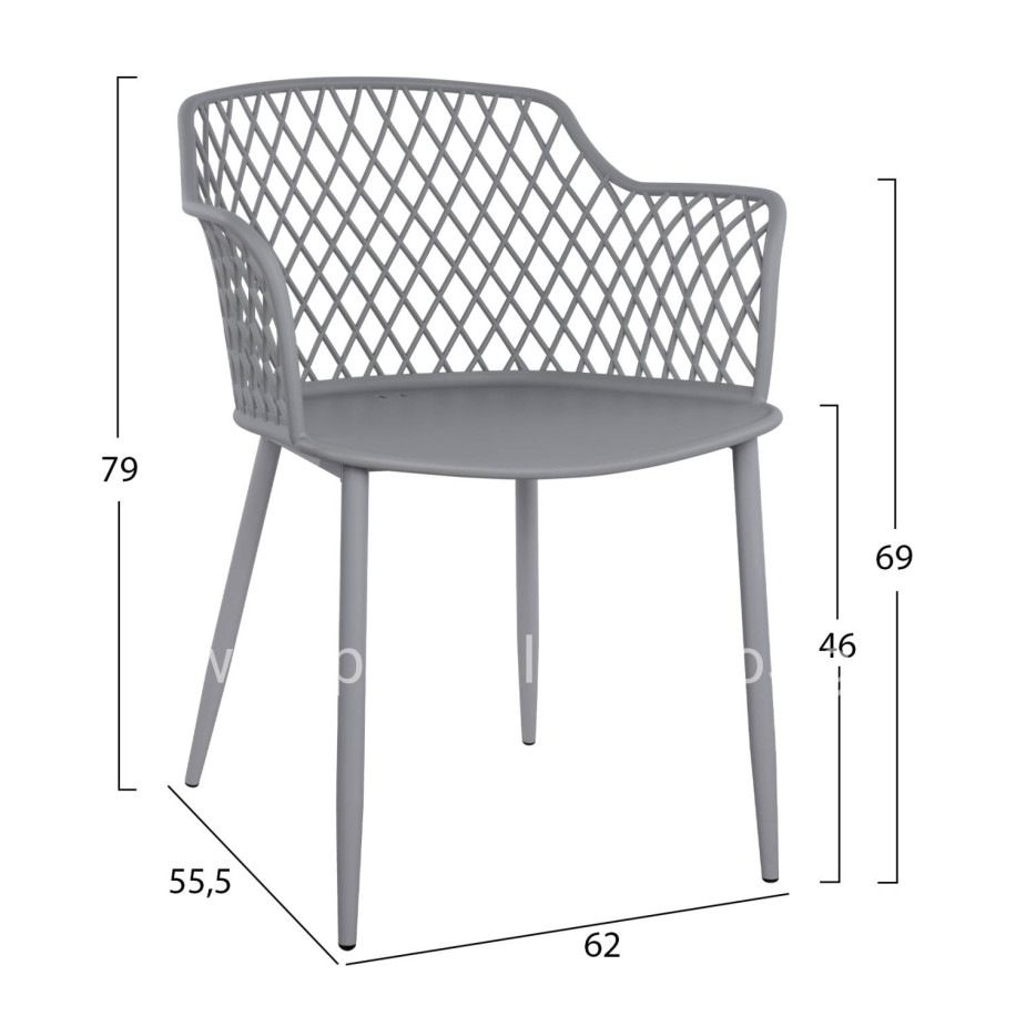 Polypropylene Armchair Jocelyn HM8510.10 Grey with metallic legs 62x55.5x79cm