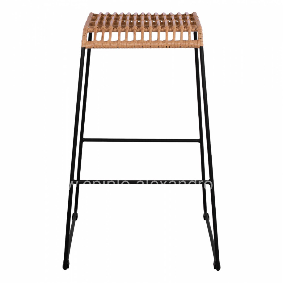 Metallic Stool Allegra HM5641 with Wicker in Beige color 49x50x76 cm