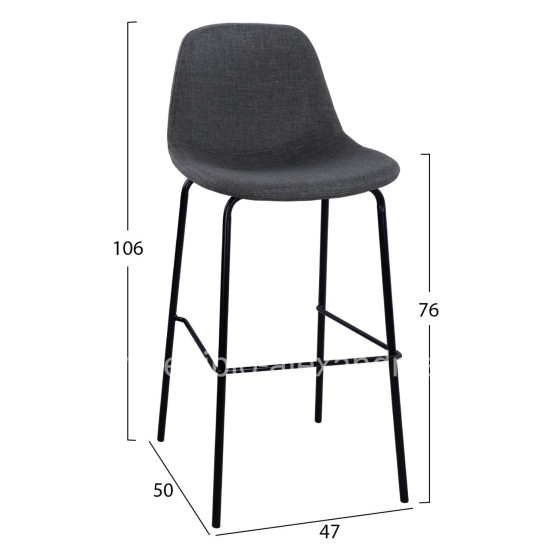 Stool with metallic frame and fabric in grey color 47x50x106cm HM8579.10