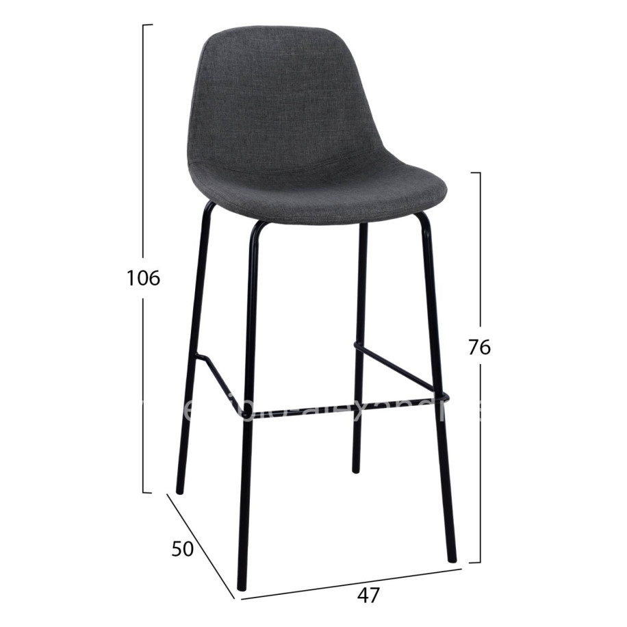 Stool with metallic frame and fabric in grey color 47x50x106cm HM8579.10