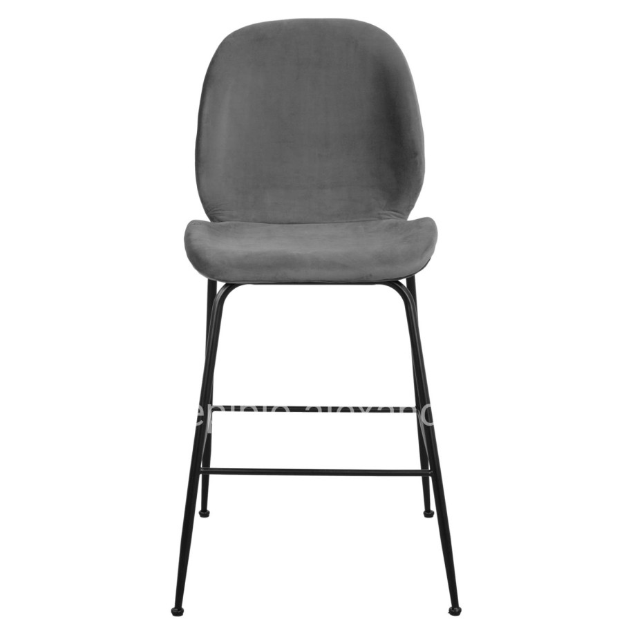Bar Stool Nora Velvet Grey & Black metallic frame HM8524.01 48x61x103 cm