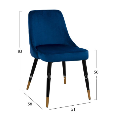 Chair Serentiy HM8527.08 from velvet Blue with metallic frame 51x58x83cm