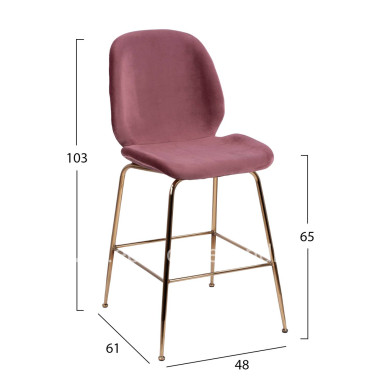 MEDIUM HEIGHT STOOL HM8524.02 VELVET DUSTY PINK & GOLD METAL FRAME 48x61x103 cm.