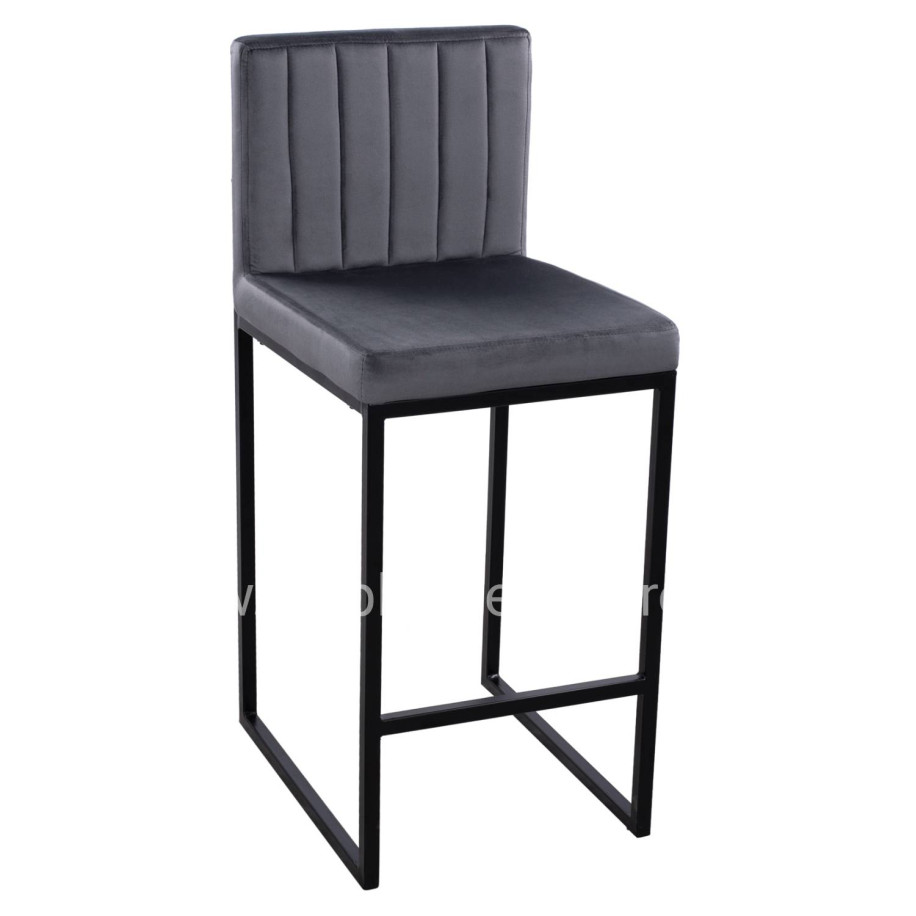 Bar Stool Piper Velvet Grey & Black Metallic Frame HM8525.01 40x49x96 cm