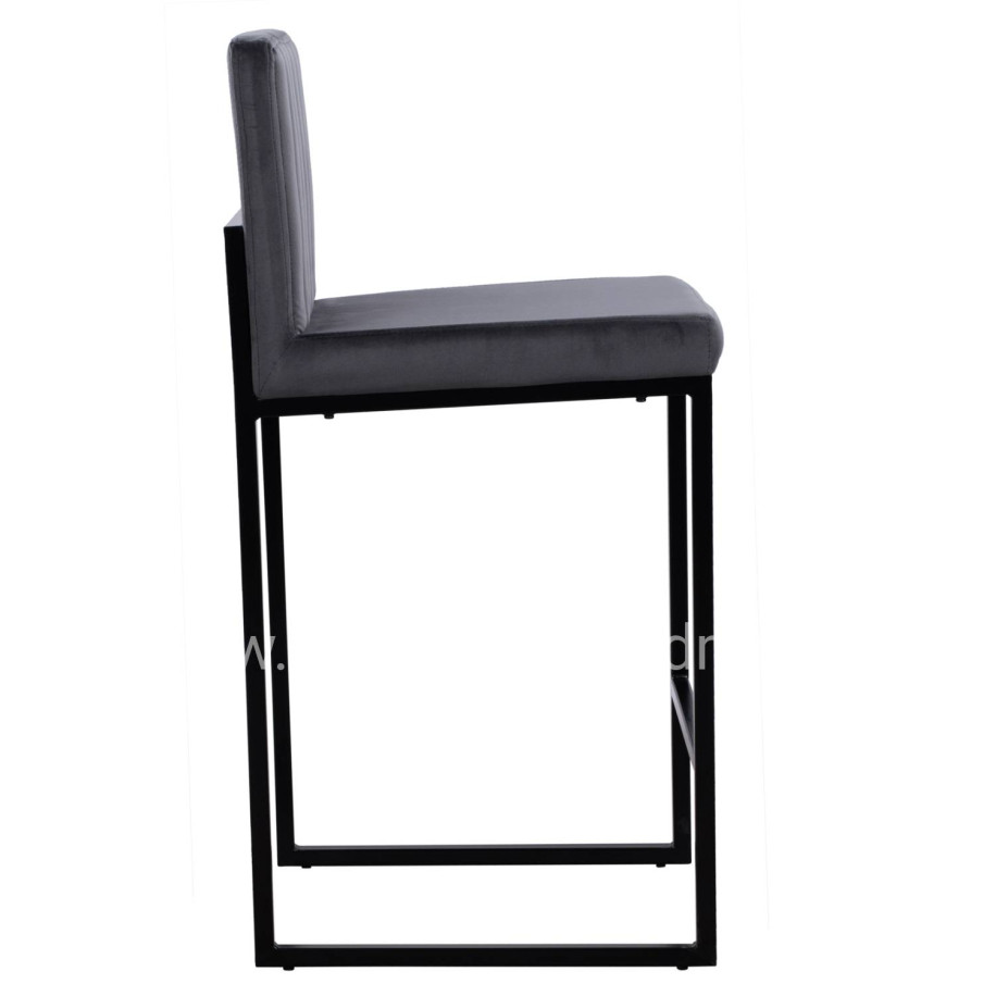 Bar Stool Piper Velvet Grey & Black Metallic Frame HM8525.01 40x49x96 cm