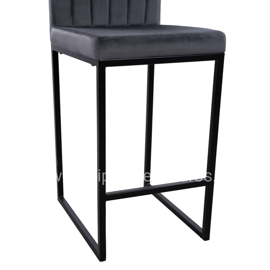 Bar Stool Piper Velvet Grey & Black Metallic Frame HM8525.01 40x49x96 cm