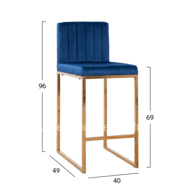 Bar Stool Piper Velvet Blue & Gold Metallic Frame HM8525.08 40x49x96cm