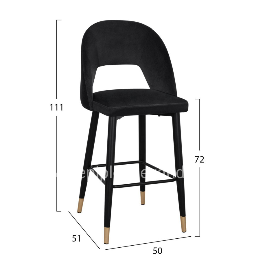 Bar Stool Harper HM8526.04 Velvet Black with metallic frame 50Χ51Χ111cm