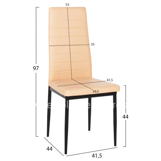 DINING CHAIR LADY HM0037.25 CREAM WHITE PU-BLACK METAL FRAME K/D 42x44x95Hcm