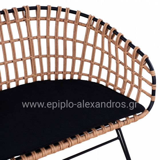ΠΑΓΚΑΚΙ ΜΕΤΑΛΛΙΚΟ ALLEGRA HM5692 ΜΕ WICKER ΜΑΥΡΟ-ΜΠΕΖ 124x57x77Υ εκ.