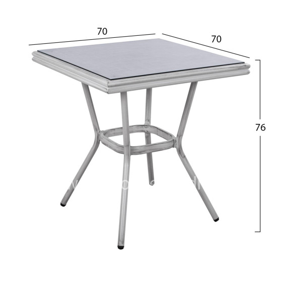 ΤΡΑΠΕΖΙ ΑΛΟΥΜΙΝΙΟΥ HARLOW 70X70X76 BAMBOO LOOK HM5568.01 ΛΕΥΚΗ ΠΑΤΙΝΑ ΜΕ ΓΥΑΛΙ