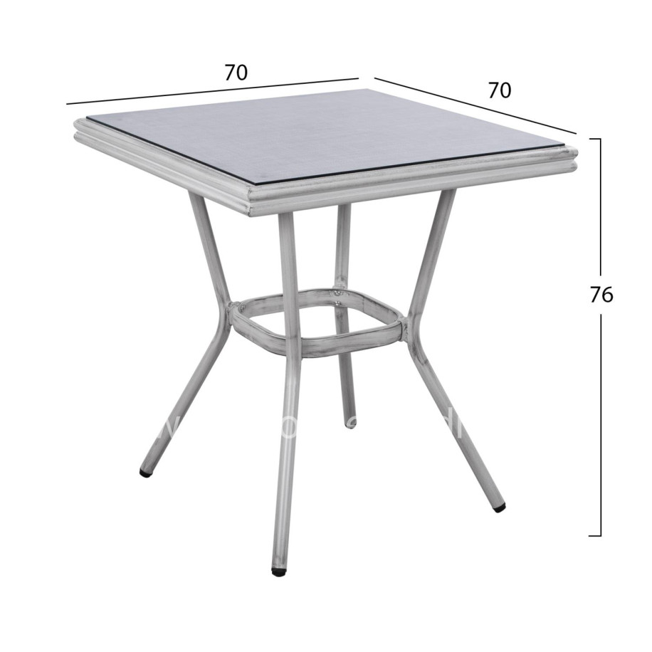 ΤΡΑΠΕΖΙ ΑΛΟΥΜΙΝΙΟΥ HARLOW 70X70X76 BAMBOO LOOK HM5568.01 ΛΕΥΚΗ ΠΑΤΙΝΑ ΜΕ ΓΥΑΛΙ