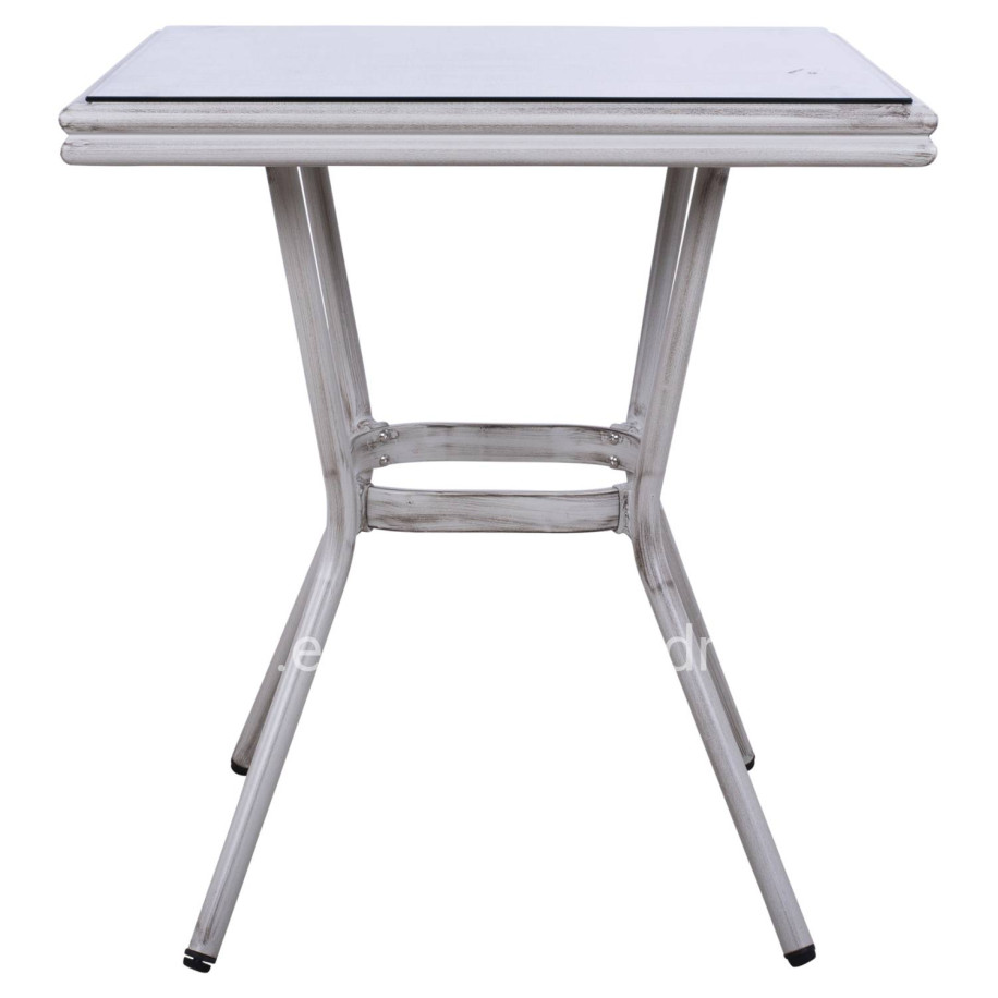 Aluminum Table 70X70X76 Bamboo Look HM5568.01 White Patina with Glass