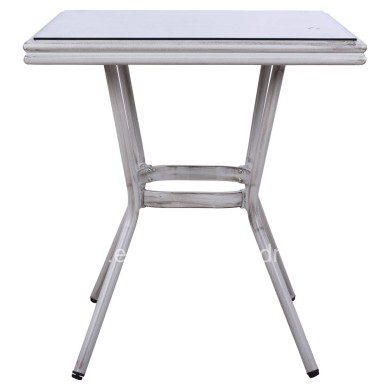 Aluminum Table 70X70X76 Bamboo Look HM5568.01 White Patina with Glass